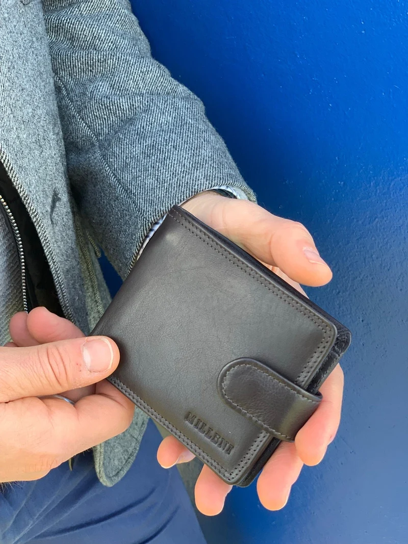 Milleni Men's Leather Tab Cash/Card RFID Protected Wallet 11x9.5cm Navy