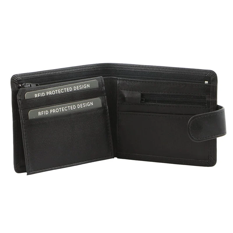 Milleni Men's Leather Tab Cash/Card RFID Protected Wallet 11x9.5cm Navy