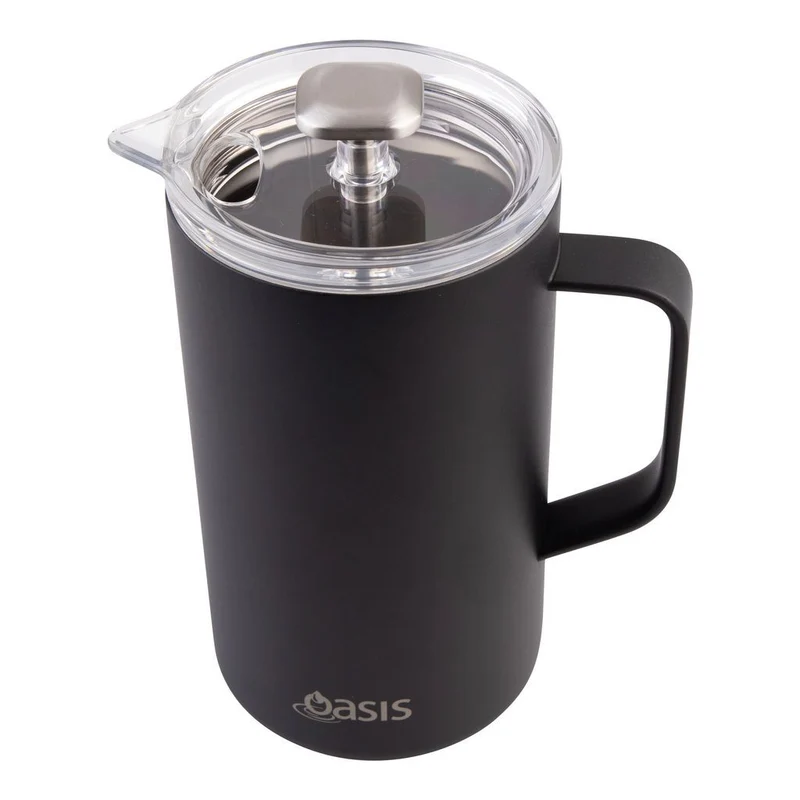 Oasis Stainless Steel Double Wall Insulated Coffee Press - 8 Cup - 1 Litre - Black