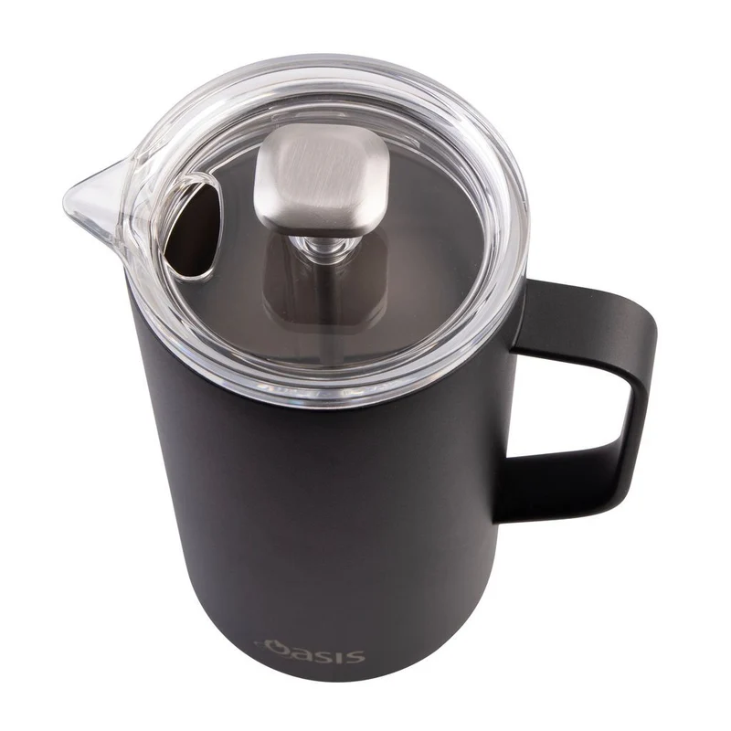 Oasis Stainless Steel Double Wall Insulated Coffee Press - 8 Cup - 1 Litre - Black