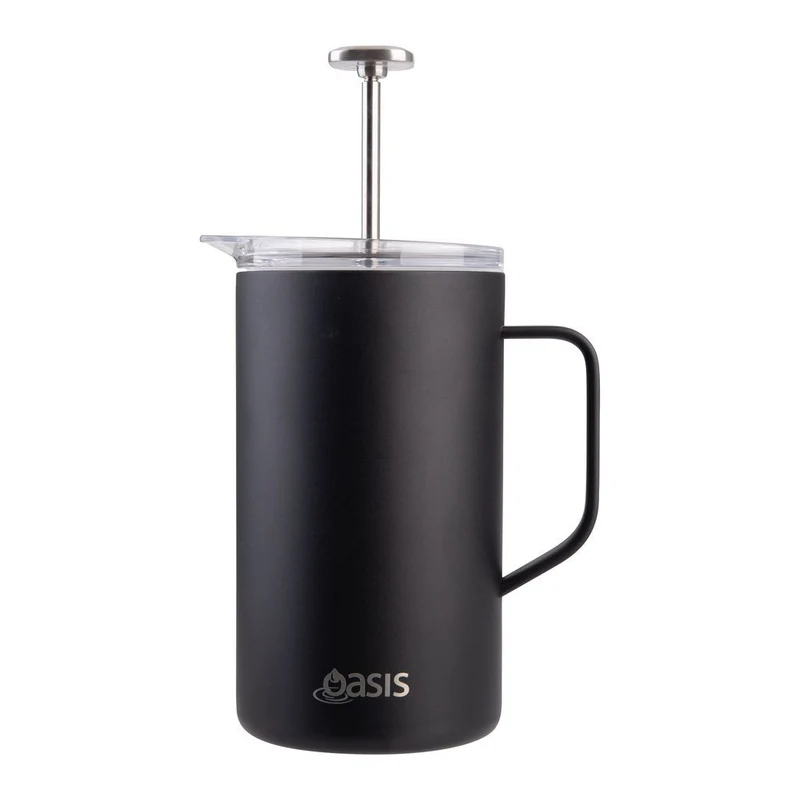 Oasis Stainless Steel Double Wall Insulated Coffee Press - 8 Cup - 1 Litre - Black