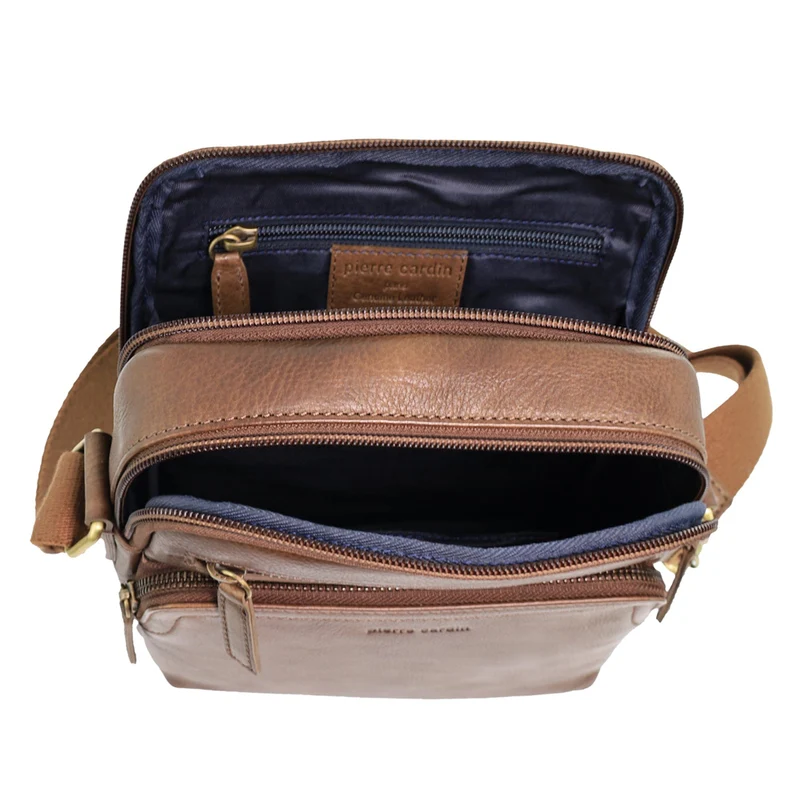 Pierre Cardin Men's Leather Compact Shoulder Crossbody Bag 22x25cm Oak
