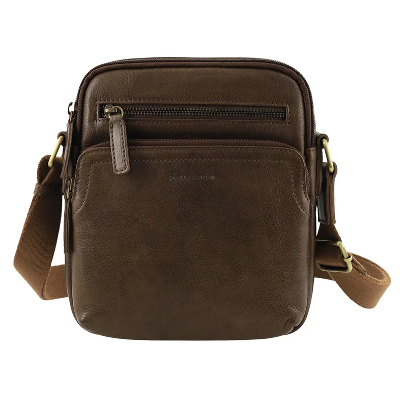 Pierre Cardin Men's Leather Compact Shoulder Crossbody Bag 22x25cm Oak