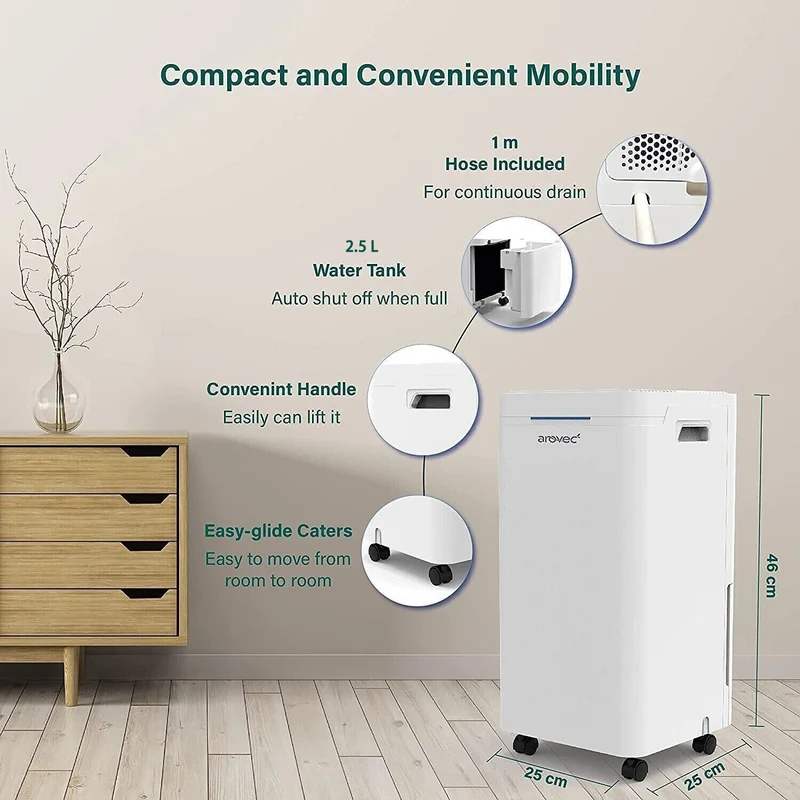 AROVEC 2-in-1 Smart Dehumidifier & Air Purifier – 16L/Day, 2.5L Tank, 50m² Coverage