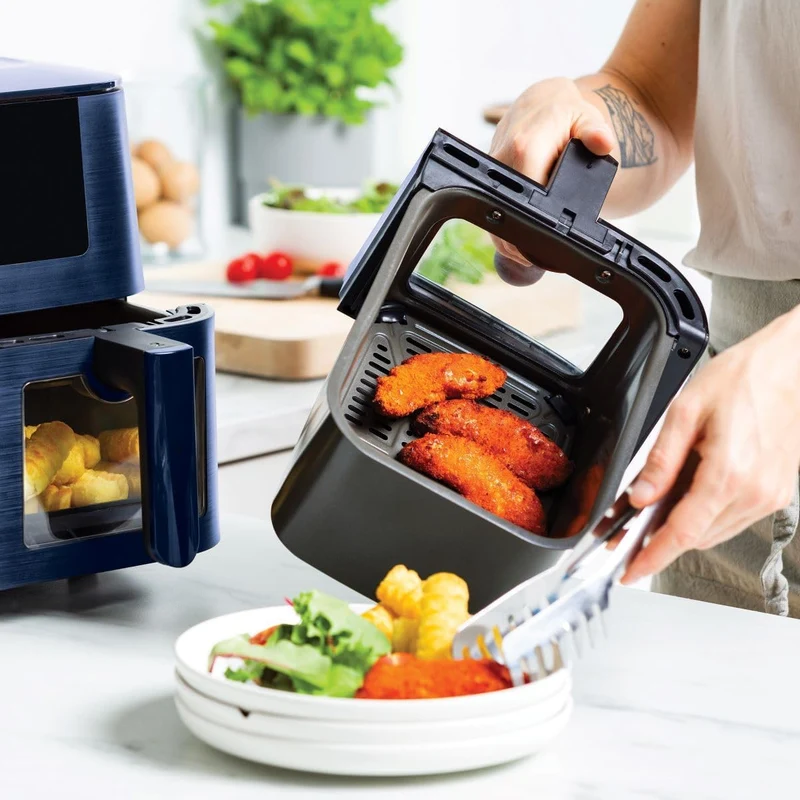GREENPAN BISTRO CERAMIC AIRFRYER 4L + 4L DUAL BASKETS OXFORD BLUE