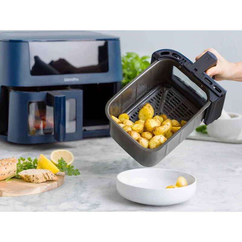 GREENPAN BISTRO CERAMIC AIRFRYER 4L + 4L DUAL BASKETS OXFORD BLUE