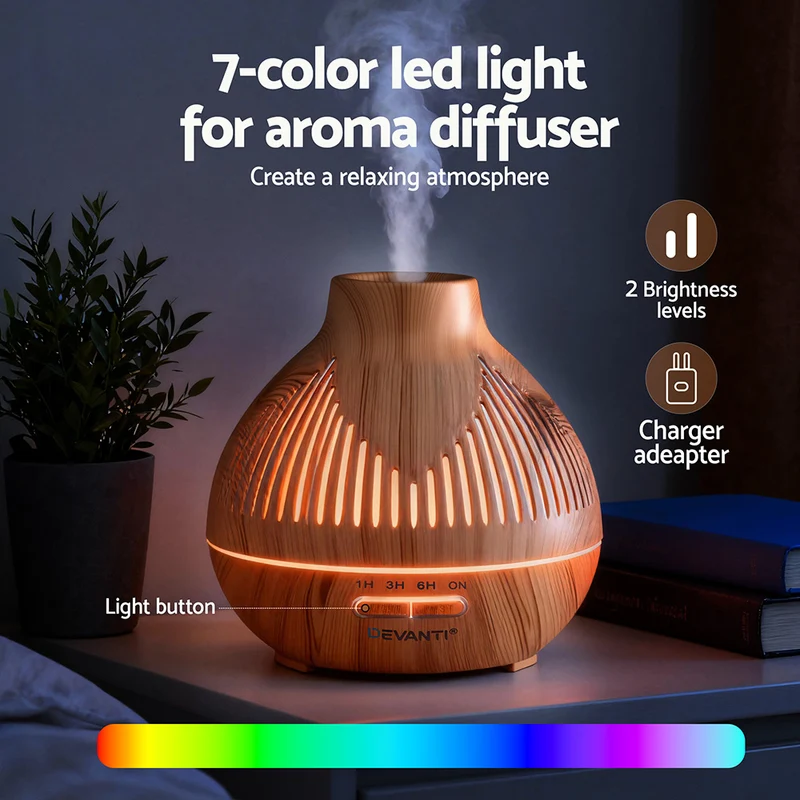 Devanti Ultrasonic Aroma Diffuser Aromatherapy 400ml LED Lights Iron Humidifier Forest Light wood grain