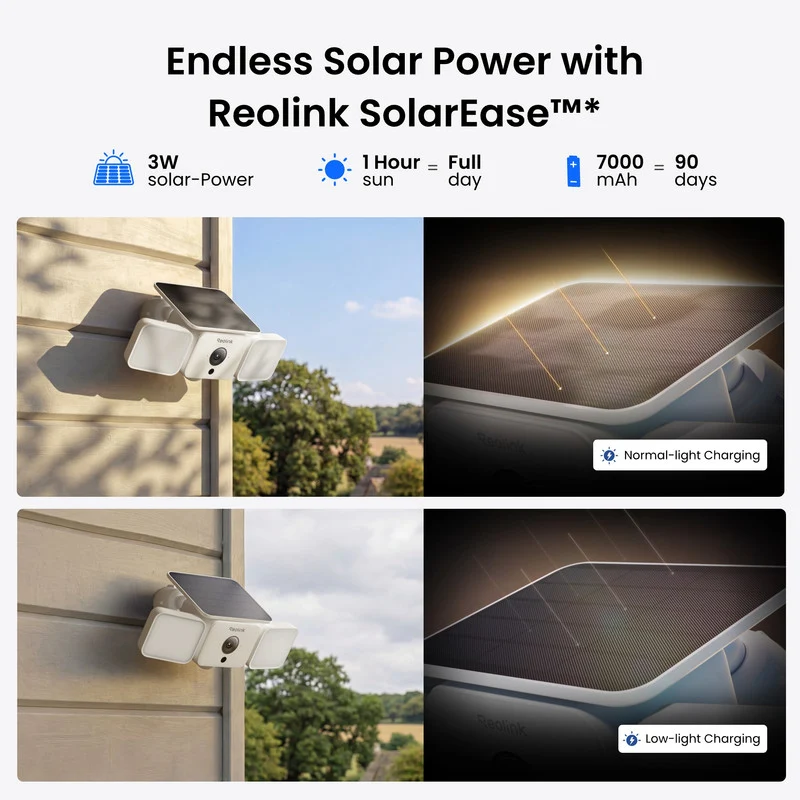 Reolink Solar Floodlight Cam All-in-One Solar Security Camera 2K 4MP Ultra-Wide View