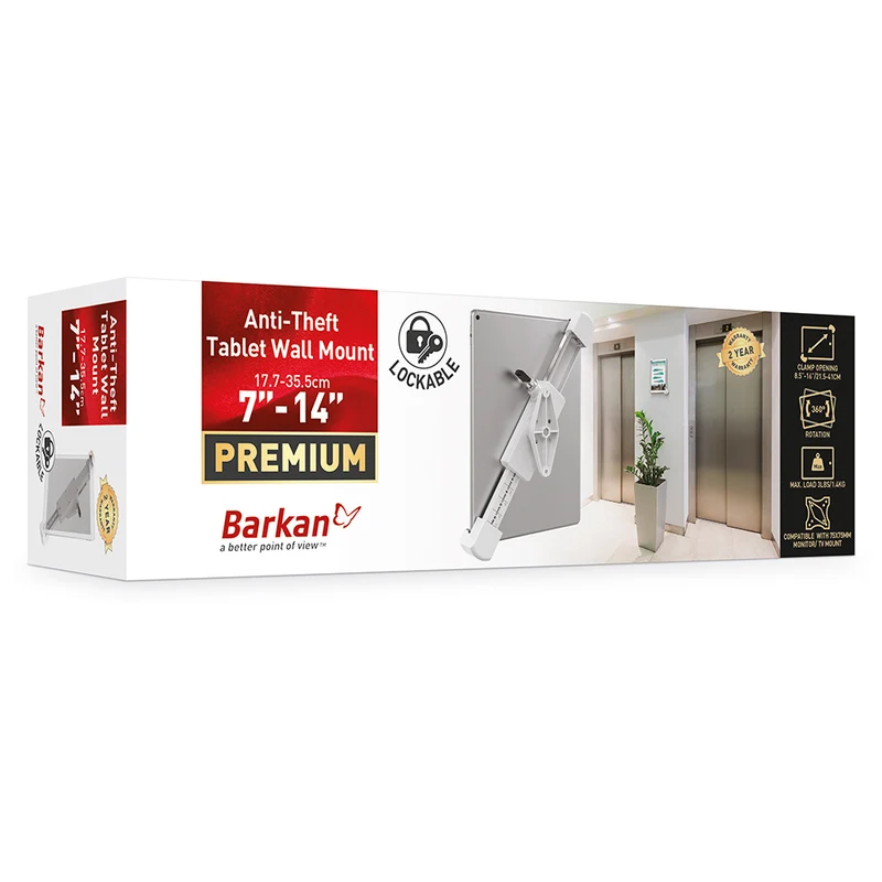 Barkan 7–14" Lockable Anti-Theft Tablet Wall Mount with 360° Rotation