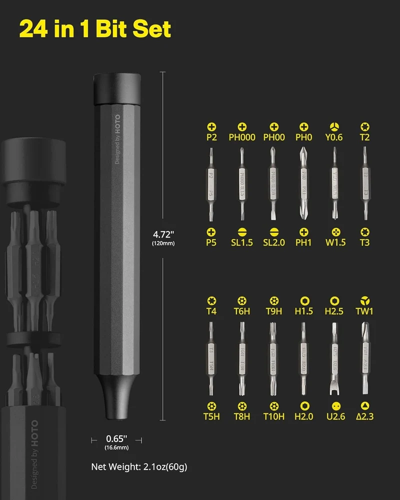 HOTO Manual Precision Screwdriver Pen Pocket Tool (Black)