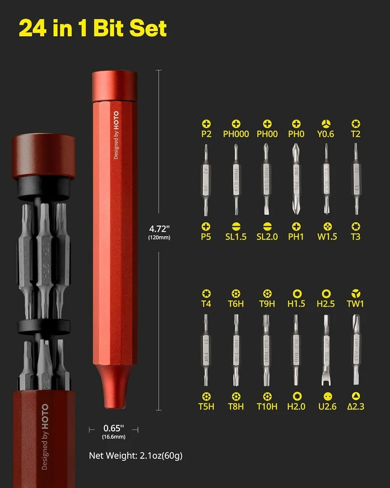 HOTO Manual Precision Screwdriver Pen Pocket Tool (Red)
