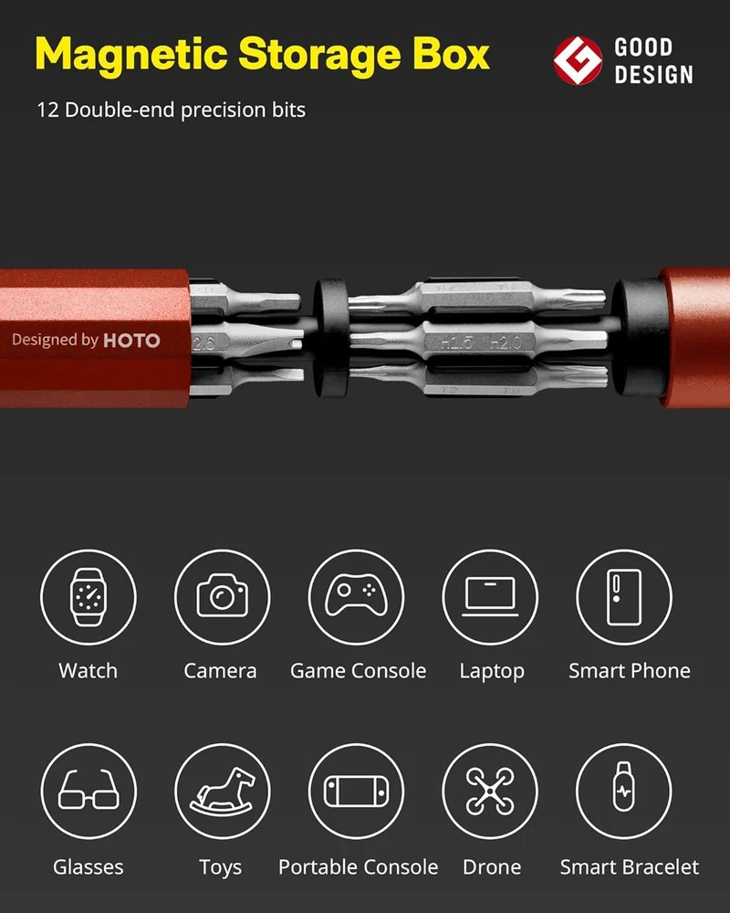 HOTO Manual Precision Screwdriver Pen Pocket Tool (Red)