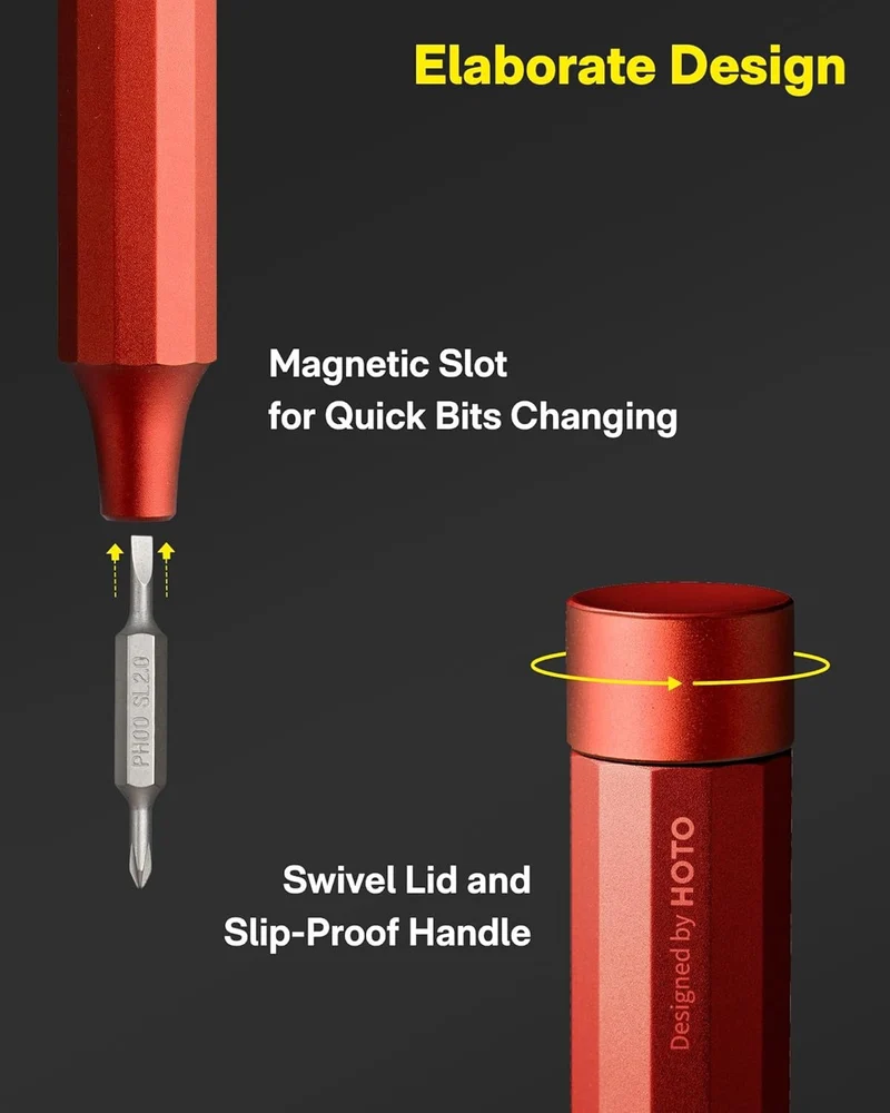 HOTO Manual Precision Screwdriver Pen Pocket Tool (Red)