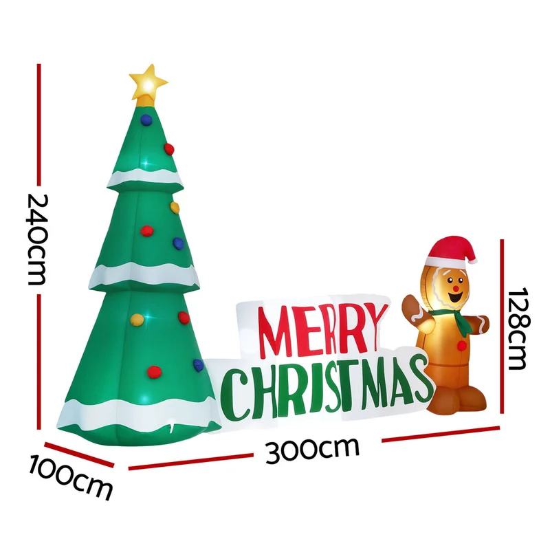Jingle Jollys Christmas Inflatable Gingerbread Man Tree LED Illuminated Decorations