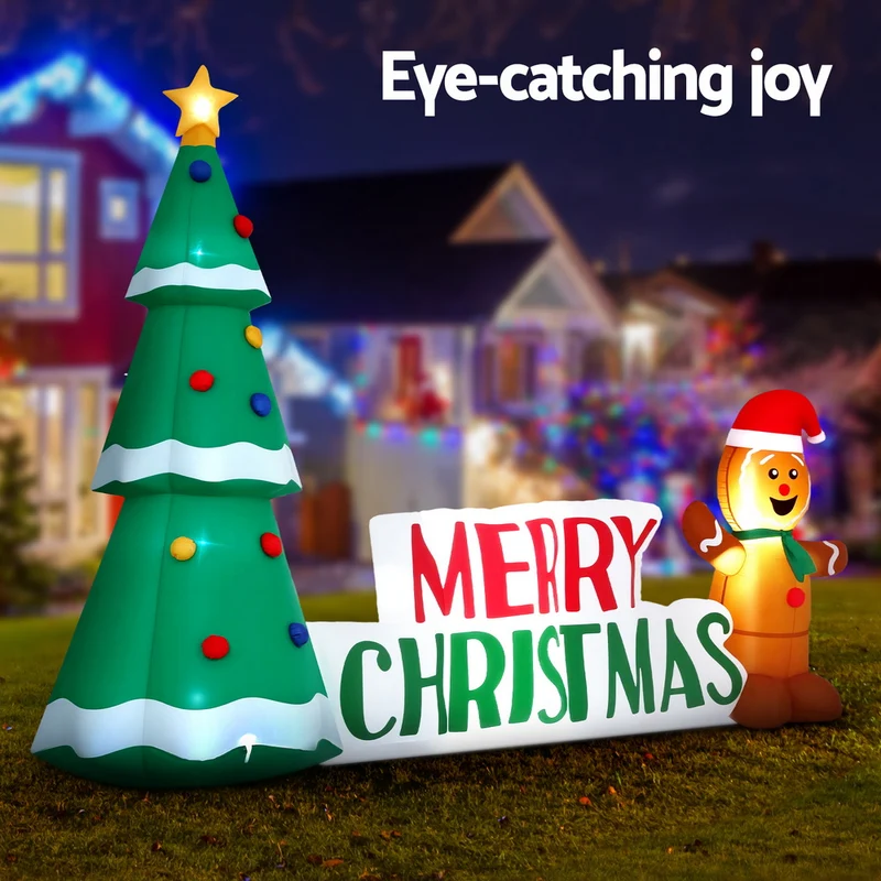 Jingle Jollys Christmas Inflatable Gingerbread Man Tree LED Illuminated Decorations