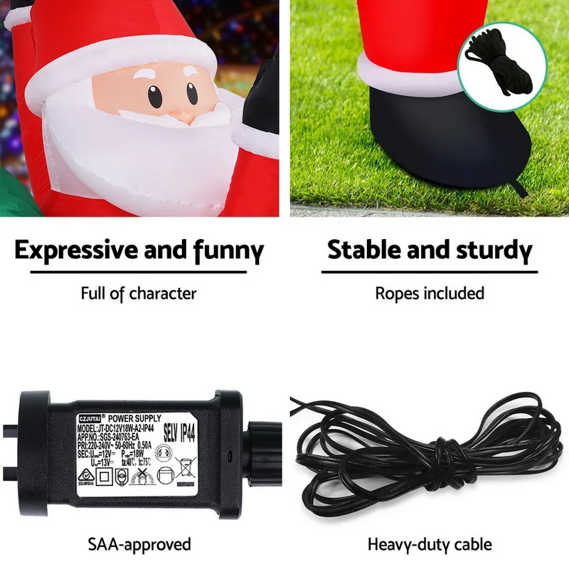 Jingle Jollys Christmas Inflatable Santa Climbing LED Illuminated Decorations 1.9M