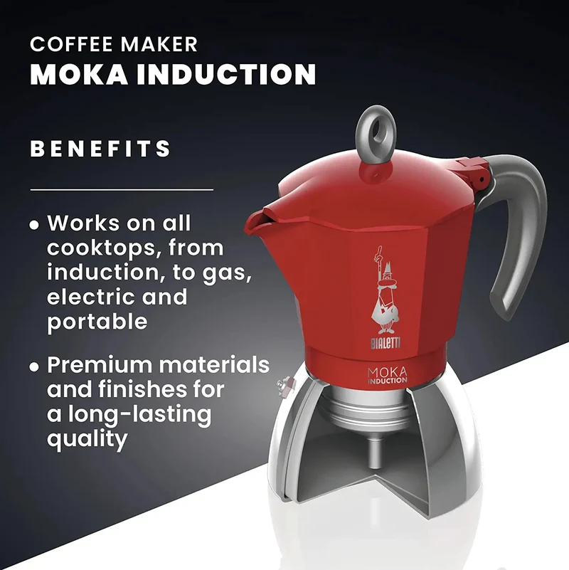 Bialetti Moka 2 Cup Induction Espresso Maker - Red