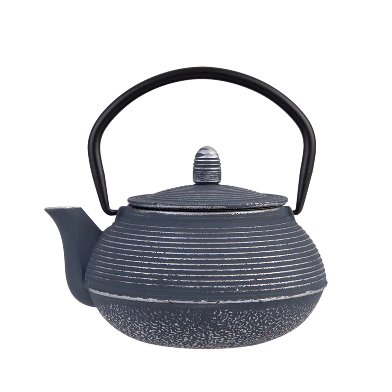 Teaology Cast Iron Teapot 600ml - Linear Blue Silver