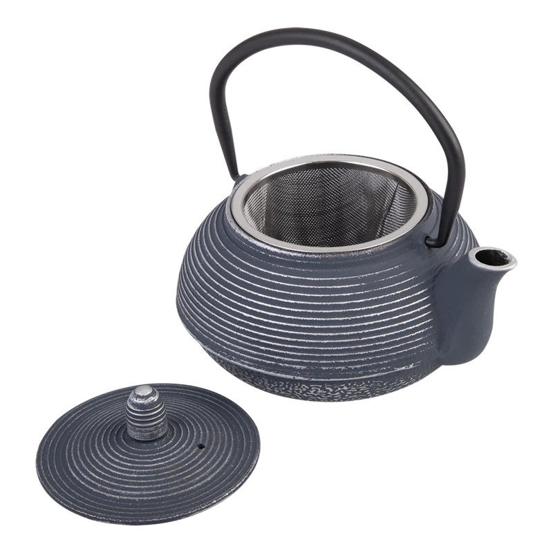 Teaology Cast Iron Teapot 600ml - Linear Blue Silver