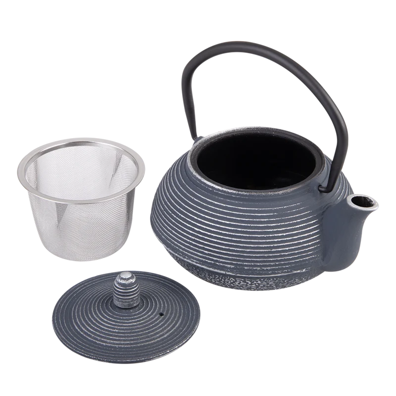 Teaology Cast Iron Teapot 600ml - Linear Blue Silver