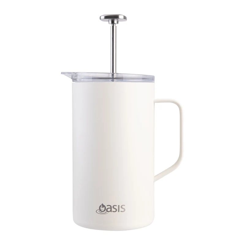 Oasis Stainless Steel Double Wall Insulated Coffee Press - 8 Cup - 1 Litre - Alabaster