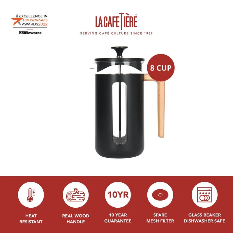 La Cafetiere Pisa 8-Cup 1L Stainless Steel/Glass Coffee French Press (Black)