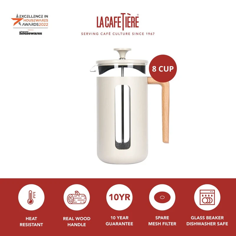 La Cafetiere Pisa 8-Cup 1L Stainless Steel/Glass Coffee French Press (Latte)