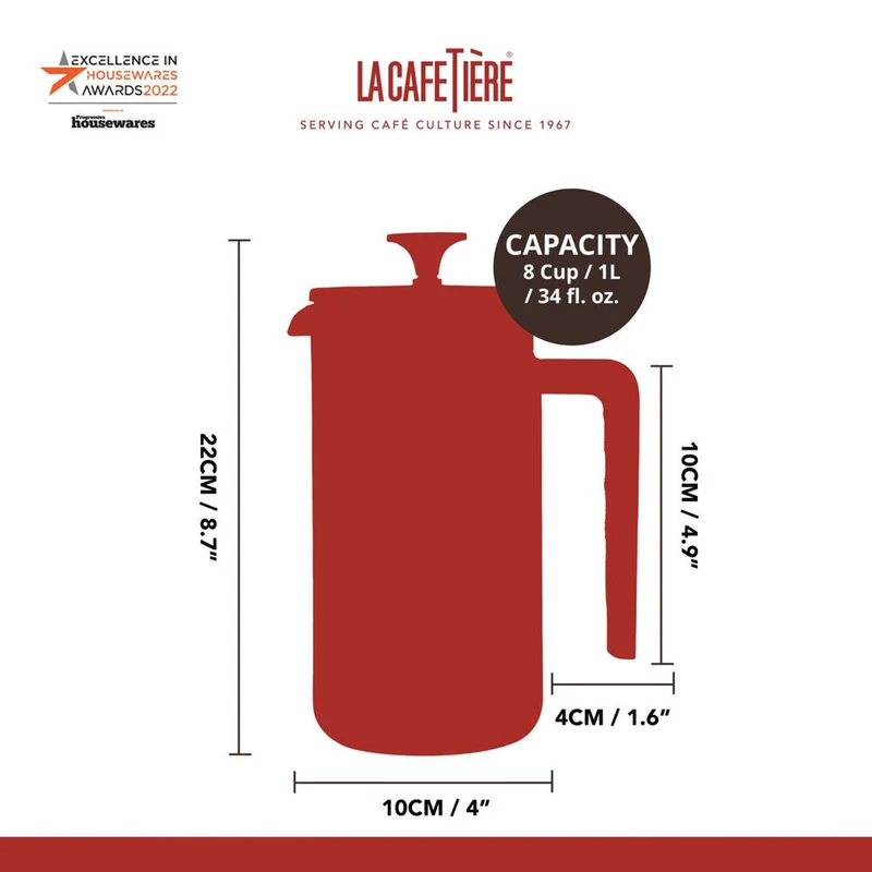 La Cafetiere Pisa 8-Cup 1L Stainless Steel/Glass Coffee French Press (Latte)