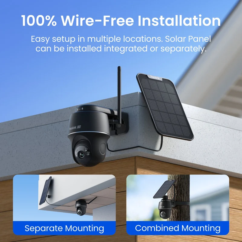 Reolink Argus PT Ultra 4K Pan Tilt Auto Tracking Battery Security Camera+Solar Panel Black