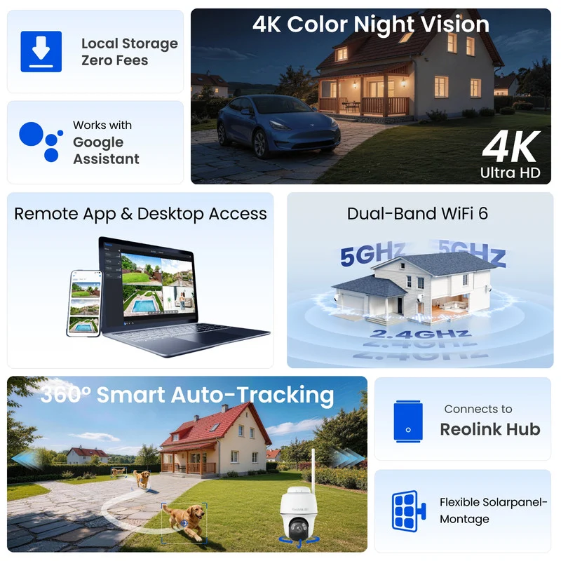 Reolink Argus PT Ultra 4K Pan Tilt Wireless Automatic Tracking Battery Security Camera (White)