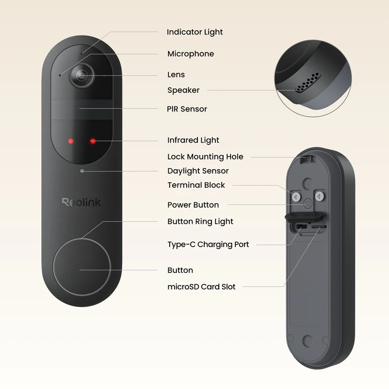 Reolink 2K 4MP Battery Video Doorbell Smart Detection Chime (Black)