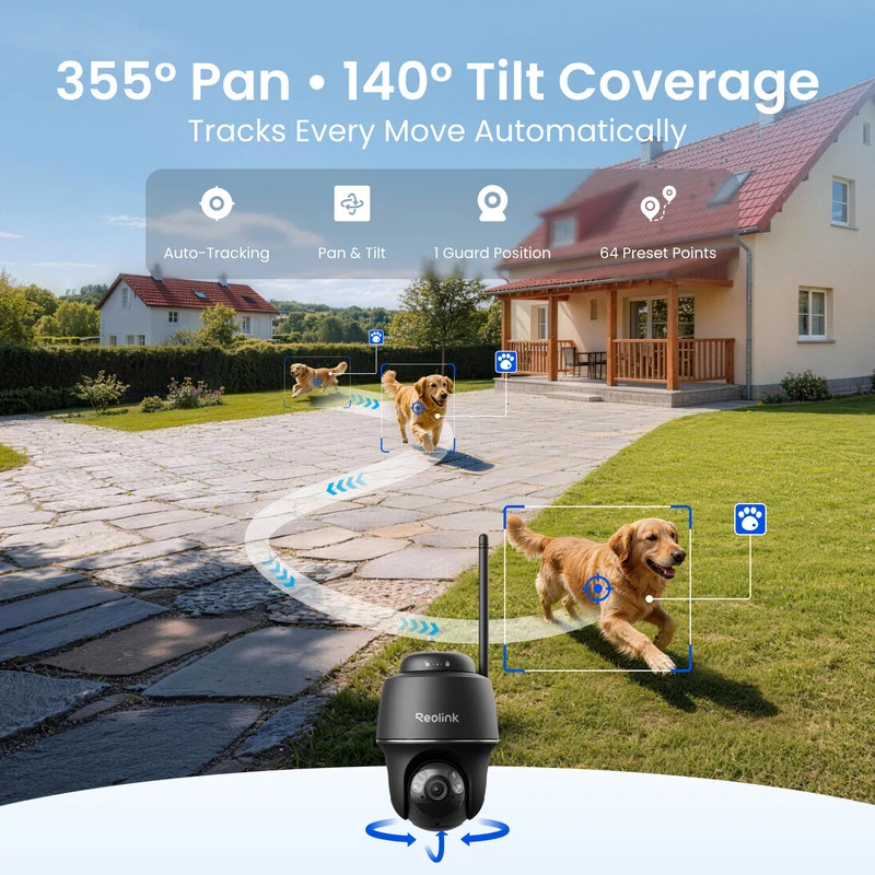 Reolink Argus PT Ultra 4K Pan Tilt Wireless Automatic Tracking Battery Security Camera (Black)