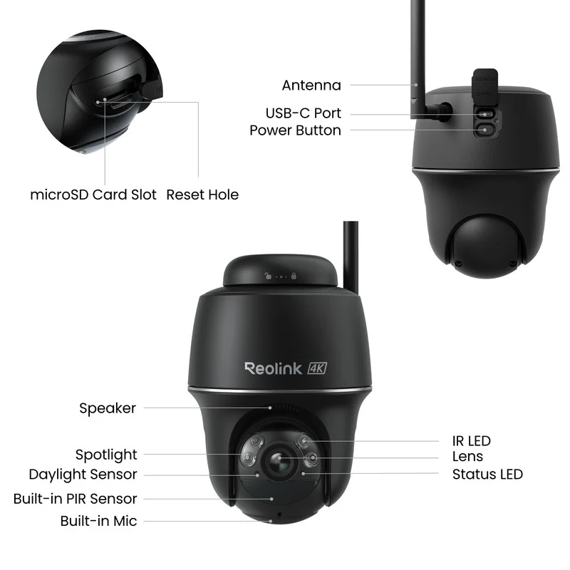 Reolink Argus PT Ultra 4K Pan Tilt Wireless Automatic Tracking Battery Security Camera (Black)
