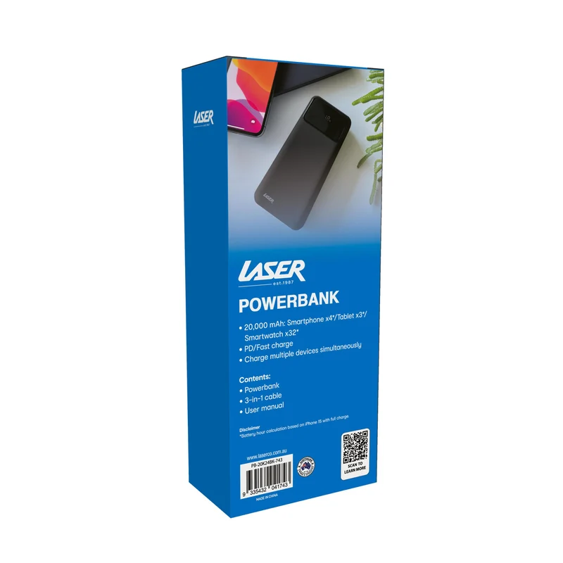 Laser 20000mAh Powerbank 18W PD with LED Indicator (Black)