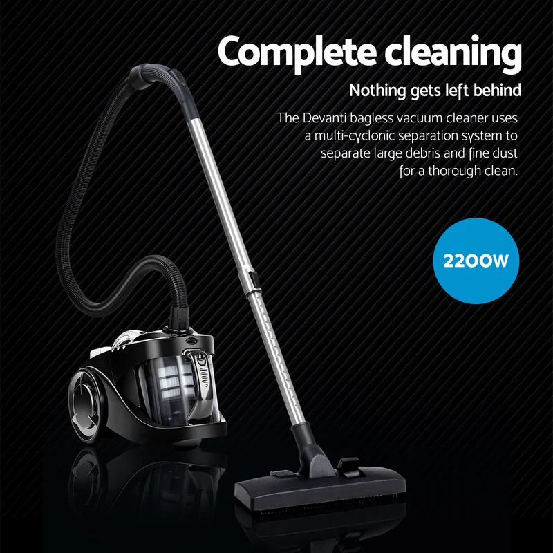 Devanti 2200W Multi-cyclonic Bagless Vacuum Cleaner Pet Hair (Black)