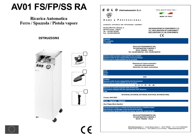 EOLO Sistema Stirante AV01 CFP RA con Ricarica Automatica Caldaia in Rame Made in Italy Garanzia 5 Anni Efficienza A++