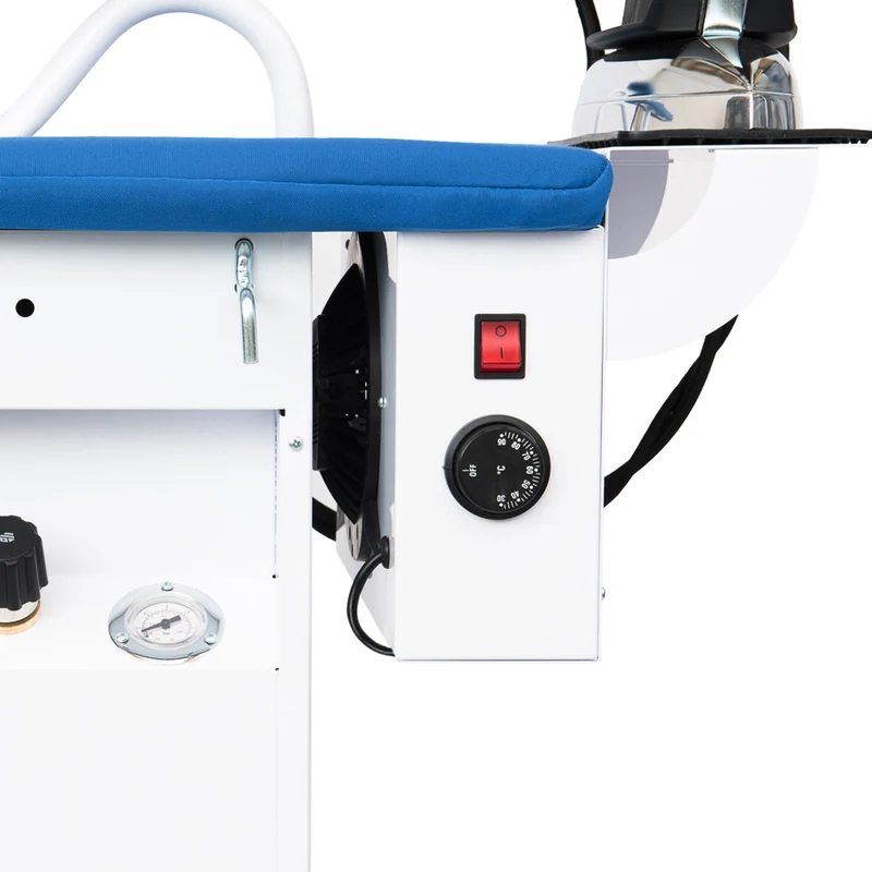 Tavolo da stiro professionale modello TS01 con caldaia e Ferro da stiro Motori aspirante e soffiante Piano riscaldato con termostato Classe Energetica A++ Made in Italy Garanzia 5 anni