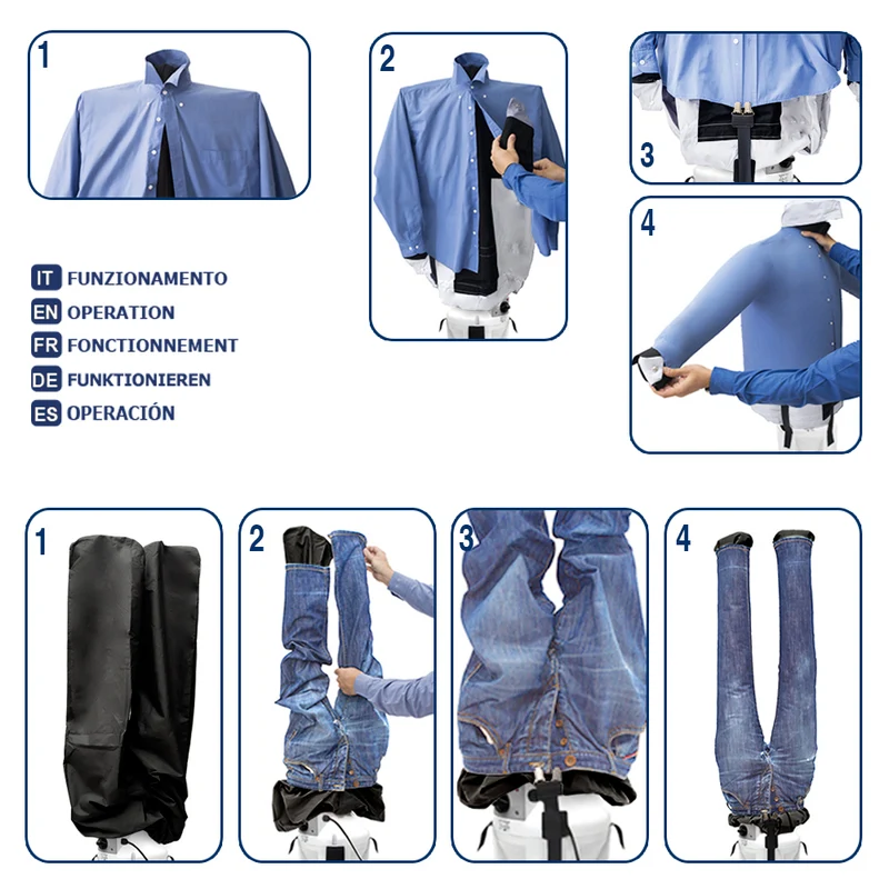EOLO Stiratore Verticale SA04 R INOX Stendiasciuga Automatico Camicie Camicette Polo Jeans Asciugatrice Stira Facile Vestiti Aria Calda Ferro da Stiro Pallone Gonfiabile Stiratrice Verticale 4 Ruote 2 Programmi Made in Italy Garanzia 5 Anni Efficienza A++