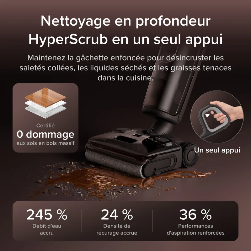 Aspirateur laveur Roborock F25 Pro Turbo avec nettoyage en profondeur HyperScrub en un appui