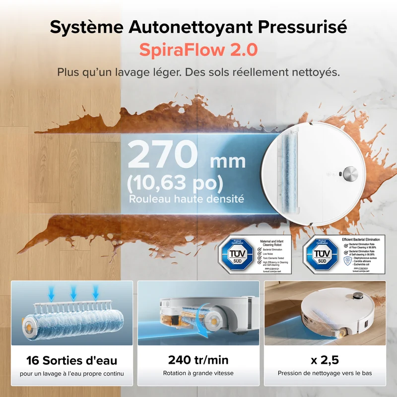 Aspirateur robot avec serpillière à rouleau Roborock Qrevo Edge 2 Flow, avec système autonettoyant pressurisé SpiraFlow 2.0