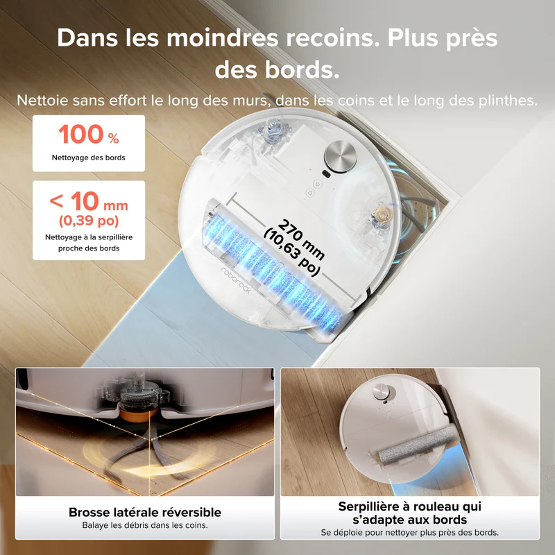 Aspirateur robot avec serpillière à rouleau Roborock Qrevo Edge 2 Flow, avec système autonettoyant pressurisé SpiraFlow 2.0