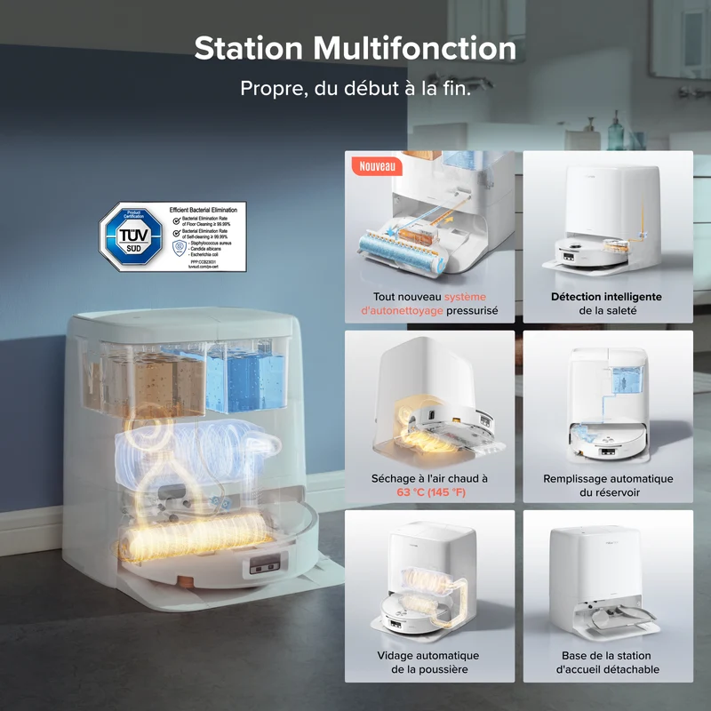 Aspirateur robot avec serpillière à rouleau Roborock Qrevo Edge 2 Flow, avec système autonettoyant pressurisé SpiraFlow 2.0
