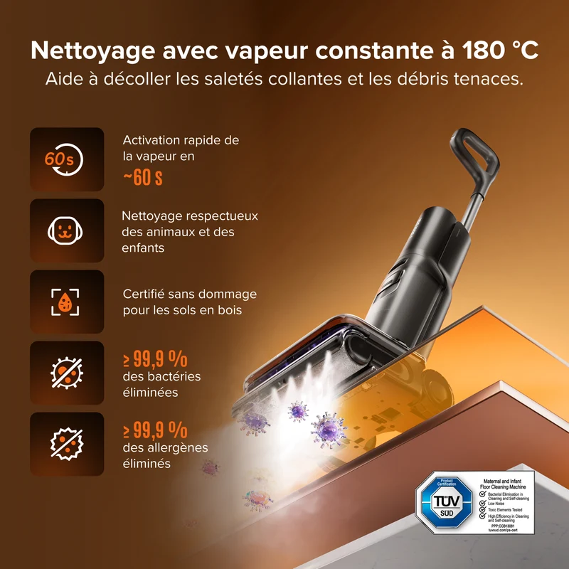 Aspirateur laveur Roborock F25 Steam avec vapeur et auto-nettoyage haute température
