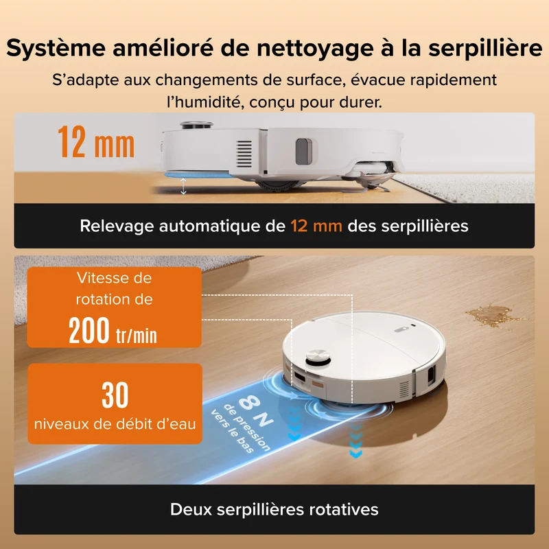 Roborock Qrevo Edge 2 - Puissance d’aspiration HyperForce de 25 000 Pa et double système anti-enchevêtrements