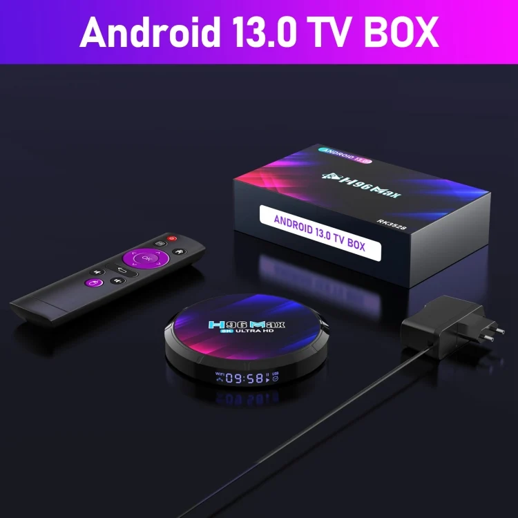 H96 Max 8K Ultra HD Smart TV Box Android 13.0 Media Player with Remote Control, RK3528 Quad-Core, 4GB+64GB(AU Plug)