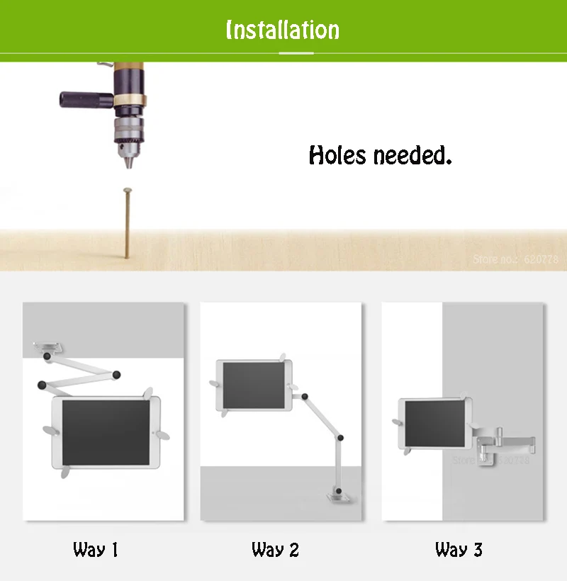 Full Motion Tablet Holder – 7–12" Wall, Ceiling & Desk Mount Metal Bracket