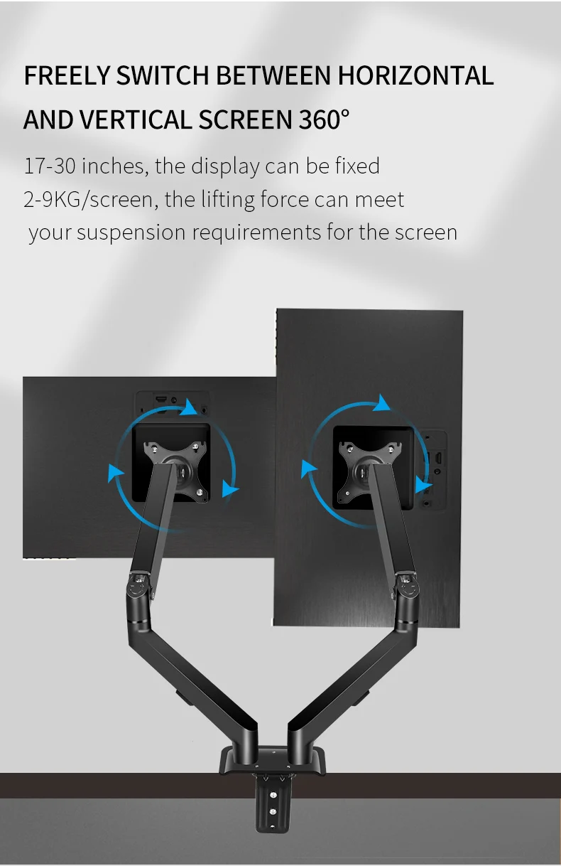 Swelix M22B Dual Monitor Mount – Black Gas Spring Arm for 17–30" LCD/LED Screens