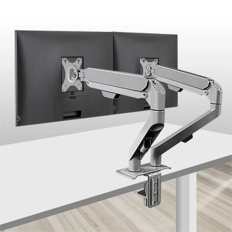 M22G Adjustable Dual Monitor Stand – Grey Gas Spring Arm Mount for 17–30" Screens