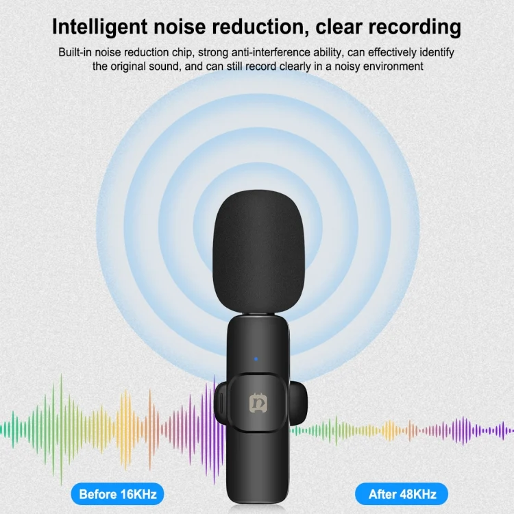 PULUZ Wireless Lavalier Noise Reduction Reverb Microphone for 8-Pin Device, Support Phone Charging(Black)