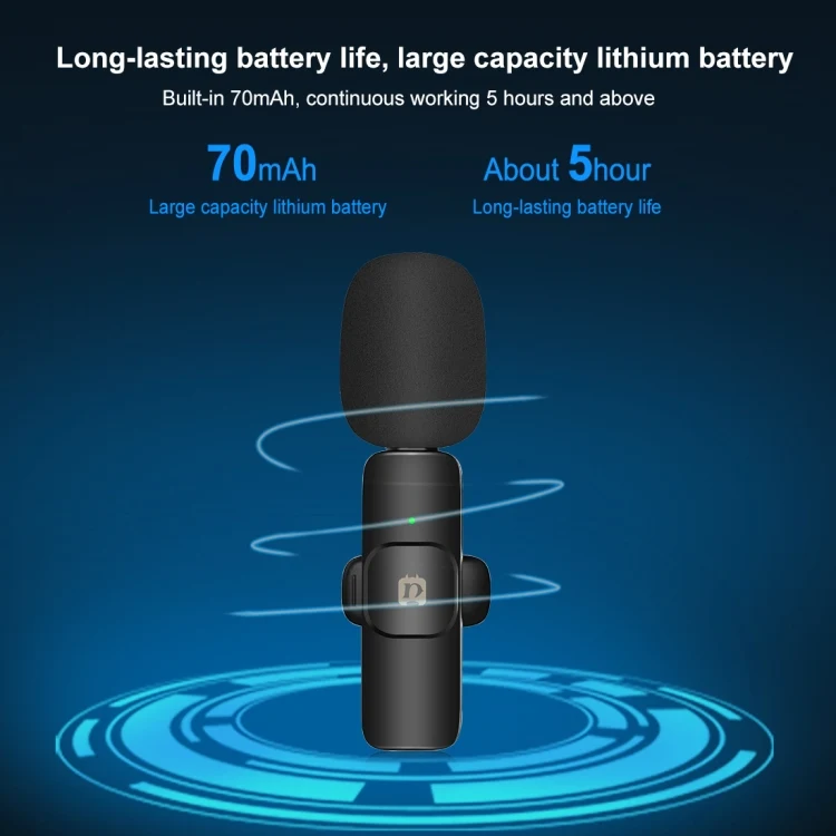 PULUZ Wireless Lavalier Noise Reduction Reverb Microphone for 8-Pin Device, Support Phone Charging(Black)